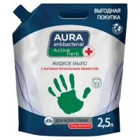 Мыло жидкое антибактериальное для всей семьи 2,5 л, AURA ANTIBACTERIAL "Алоэ вера", дой-пак, 13767