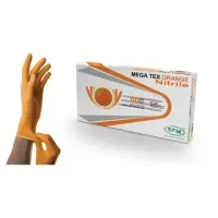Перчатки нитриловые сверхпрочные с текстурой SFM MEGA TEX ORANGE, Германия, 25 пар (50 штук), размер L (большой), 4036534914205