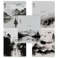 Тетради ДЭК А5 48 л. КОМПЛЕКТ 5 шт. BRAUBERG скоба, клетка, матовая ламинация, CALM NATURE, 404951