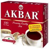 Чай АКБАР "Premium Quality" черный байховый цейлонский, 100 пакетиков по 2 г, 1050046