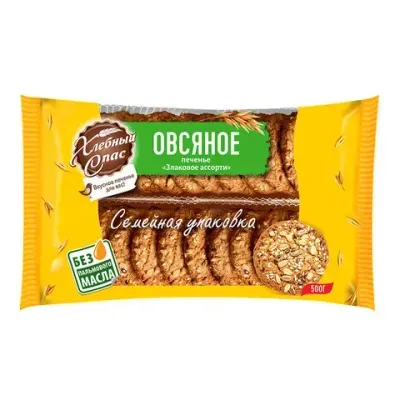 Печенье овсяное ХЛЕБНЫЙ СПАС "Злаковое ассорти", 500 г, 00-2228485