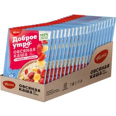 Каша овсяная УВЕЛКА с бананом и клубникой в шоубоксе, 20 шт по 40 г, 680