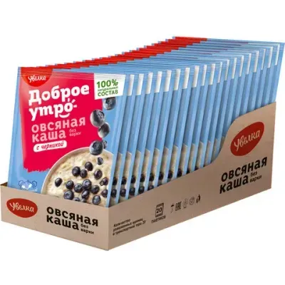 Каша овсяная УВЕЛКА с черникой в шоубоксе, 20 шт по 40 г, 695