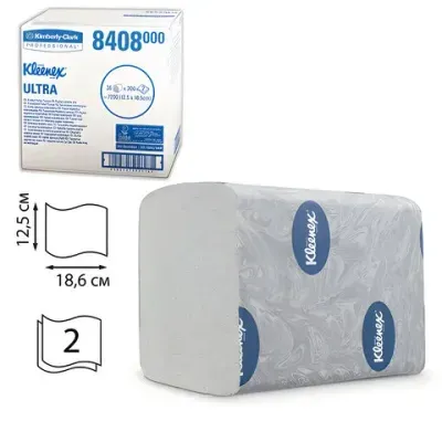 Бумага туалетная листовая KIMBERLY-CLARK Kleenex, КОМПЛЕКТ 36 шт., Ultra, 200 л., 18,6х12,5 см, 2-слойная, артикул 8408