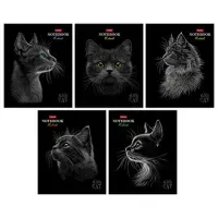 Тетрадь А5, 48 л., HATBER, скоба, клетка, матовая ламинация, 3D-лак, "Black Cat" (микс в спайке), 093159, 48Т5лолВ1