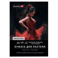 Бумага для пастели ФАКТУРНАЯ, А4, в папке, 15 листов, ЧЕРНАЯ, 270 г/м2, BRAUBERG ART, 117757