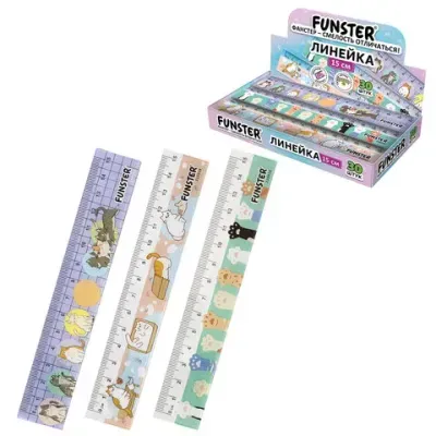 Линейка пластиковая 15 см, FUNSTER (ФАНСТЕР), "КОТЫ", ассорти, дисплей, 210918