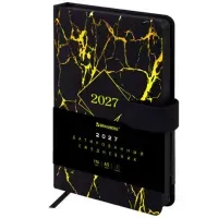 Ежедневник датированный 2027, А5, 138x213 мм, BRAUBERG "Goldy", под кожу, магнитная застежка, цветной срез, черный, 117898