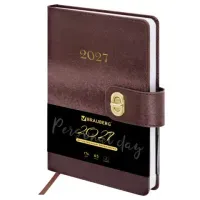 Ежедневник датированный 2027, А5, 138х213 мм, BRAUBERG "Elegant", под кожу, застежка, бордовый, 118013