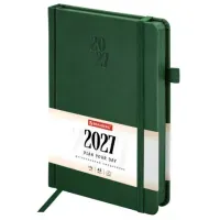 Ежедневник датированный 2027, А5, 138х213 мм, BRAUBERG "Plain", под кожу, резинка, держатель для ручки, темно-зеленый, 118038
