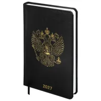 Ежедневник датированный 2027, А5, 138х213 мм, BRAUBERG "State", под кожу, черный, 118044