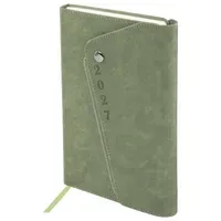 Ежедневник датированный 2027, А5, 145х213 мм, BRAUBERG "Jacket" под кожу, магнитный клапан, держатель для ручки, зеленый, 118055
