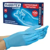 Перчатки нитриловые RABBITEX (РАББИТЕКС) Standard, 50 пар (100 шт.), голубые, размер M (средний), 702152