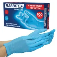 Перчатки нитриловые RABBITEX (РАББИТЕКС) Standard, 50 пар (100 шт.), голубые, размер L (большой), 702153