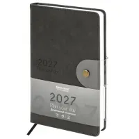 Ежедневник датированный 2027, А5, 138х213 мм, BRAUBERG "Solana", под кожу, кнопка, черный, 118218