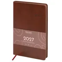 Ежедневник датированный 2027, А5, 138х213 мм, BRAUBERG "Flexi", под кожу, гибкий, коньячный, 118223
