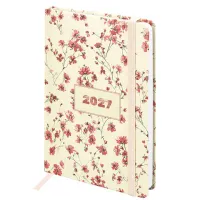 Ежедневник датированный 2027 с резинкой, 145х203 мм, А5, BRAUBERG, твердый, "Flower pattern", 117831