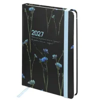 Ежедневник датированный 2027 с резинкой, 145х203 мм, А5, BRAUBERG, твердый, "Васильки", 117835