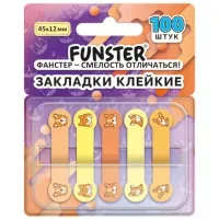 Закладки клейкие Z-сложения FUNSTER (ФАНСТЕР) "Корги", 45х12 мм, 100 шт. (5 цветов х 20 листов), в диспенсере, 116695