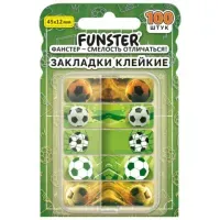 Закладки клейкие Z-сложения FUNSTER (ФАНСТЕР) "Футбол", 45х12 мм, 100 шт. (5 цветов х 20 листов), в диспенсере, 116698