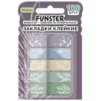 Закладки клейкие Z-сложения FUNSTER (ФАНСТЕР) "Флора", 45х12 мм, 100 шт. (5 цветов х 20 листов), в диспенсере, 116699