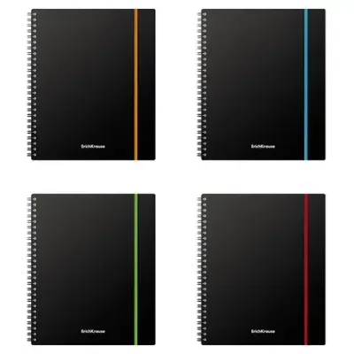 Тетрадь обложка пластик А5, 80 л., гребень, клетка, резинка, ERICH KRAUSE, "Акцент", ассорти (4 вида), 53141