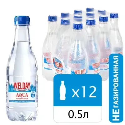 Вода питьевая природная артезианская WELDAY (ВЭЛДЭЙ) AQUA "СЕДЬМОЙ ИСТОК", негазированная, 0,5 л, 624715, НФ-00000197