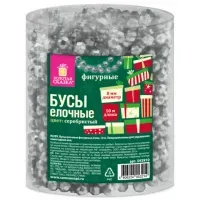 Бусы ёлочные "ФИГУРНЫЕ", диаметр 8 мм, 10 м, СЕРЕБРИСТЫЕ, пластик, ПВХ-бокс, ЗОЛОТАЯ СКАЗКА, 592910