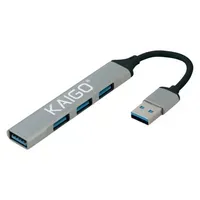 Хаб-разветвлитель KG-088, USB-A 3.2, высокоскоростной, 4 в 1, 1 х USB-A 3.2, 3 x USB-A 2.0, 60 мм, серый, KAIGO (КАЙГО), 355062