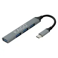 Хаб-разветвлитель KG-088A, Type-C 3.2, высокоскоростной, 4 в 1, 1 х USB-A 3.2, 3 x USB-A 2.0, 60 мм, серый, KAIGO (КАЙГО), 355063