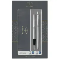 УЦЕНКА-Набор Parker "Jotter Stainless Steel СT": ручка шариковая, 1,0мм и ручка перьевая, 1,0мм, подар.уп.