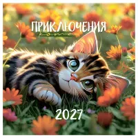 Календарь настенный перекидной на скрепке, 290*290 мм 12л. BG "Приключения кота", 2027г.