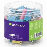 Зажимы для бумаг 19мм, Berlingo 40 шт, пластиковая туба, ассорти пастель