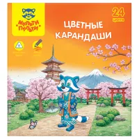 Карандаши цветные Мульти-Пульти "Енот в Японии", 24 цв., трехгран., заточен., картон, европодвес, термоусадка