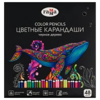 Карандаши цветные Гамма "Классические", 48цв., черное дерево,заточен., картон. упак., европодвес