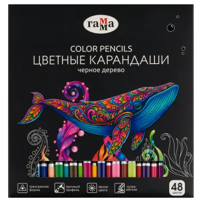 Карандаши цветные Гамма "Классические", 48цв., черное дерево,заточен., картон. упак., европодвес