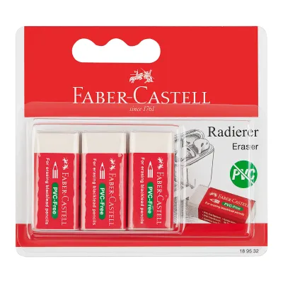 Набор ластиков Faber-Castell "Eraser PVC-free", 3 шт., прямоугольный, 63*22*11мм, картон. футляр, в пленке, блистер