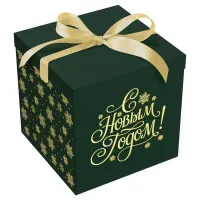 Коробка складная подарочная MESHU "Новогодняя классика", зелен, (28*28*28см), с лентой, отд фольгой