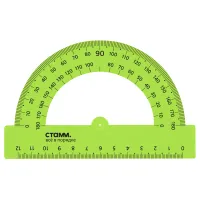 Транспортир 12см, 180° СТАММ, пластиковый, прозрачный, зеленый неон