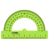 Транспортир 8см, 180° СТАММ, пластиковый, прозрачный, зеленый неон