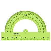 Транспортир 10см, 180° СТАММ, пластиковый, прозрачный, зеленый неон