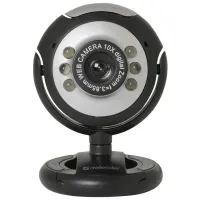 Веб-камера Defender C-110, 0.3 МП, 640х480, подсветка, микрофон, кнопка фото, серый, черный