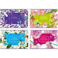 Альбом для рисования 12л., А4, на скрепке BG "Любимые цветы", блестки