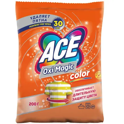 Пятновыводитель Ace "OxiMagic Color", порошок, для цветных тканей, 200г
