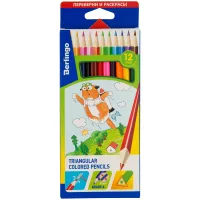 Карандаши цветные Berlingo "Жил-был кот", 12цв., трехгран., заточен., картон, европодвес