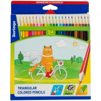 Карандаши цветные Berlingo "Жил-был кот", 24цв., трехгран., заточен., картон, европодвес