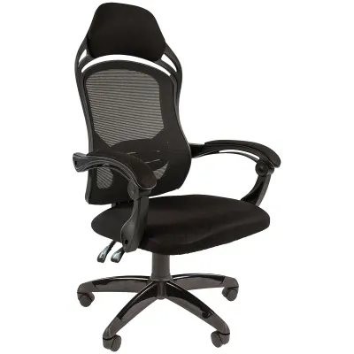 Кресло игровое Chairman "Game 12", ткань черная/ сетка черная, механизм качания