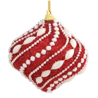 Елочное украшение "Алый подвес с жемчужными бусинами", 8см