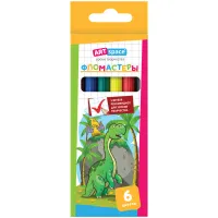 Фломастеры ArtSpace "Динозаврики", 06цв., смываемые, картон, европодвес
