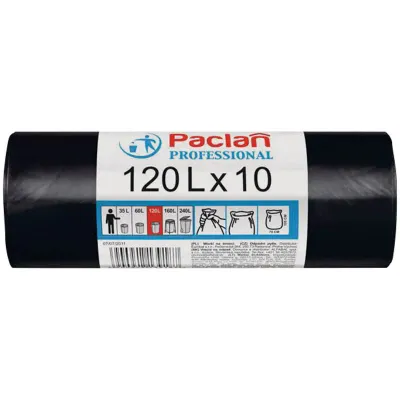 Мешки для мусора 120л Paclan "Рrofessional" ПНД, 70*105см, 12,8мкм, 10шт., черные, в рулоне